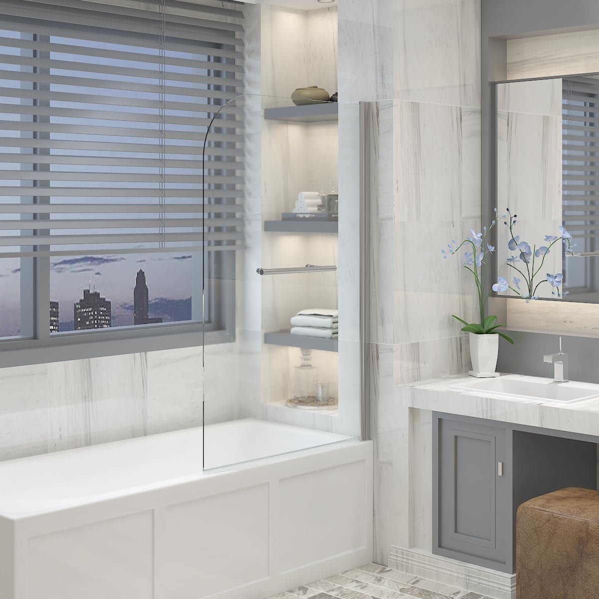 Aquariss Chrome With Handle Chrome 800X1400mm Over Bath Shower Screen With Towel Rail