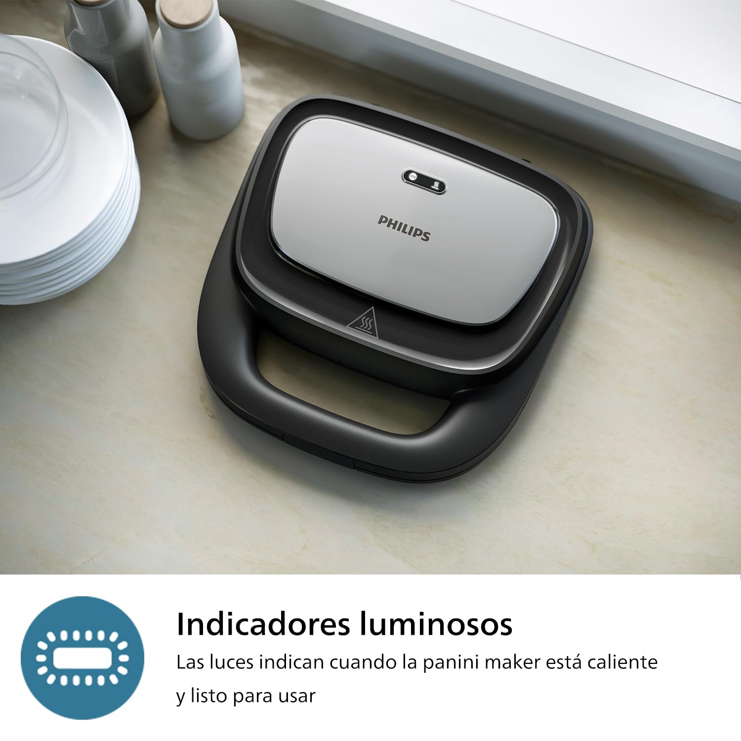 Philips Sandwichera Serie 5000-3 juegos de platos para paninis, sándwiches y gofres, placas antiadherentes para parrilla, cortar y sellar, 750 W de potencia, negro (HD2350/80)