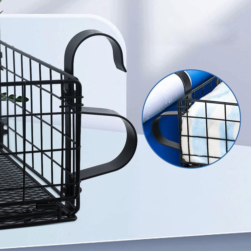 Organizador de riel de piscina – Estante estable para piscina sobre el suelo para bebidas y juguetes, color negro, 10 x 6 x 3.5 pulgadas
