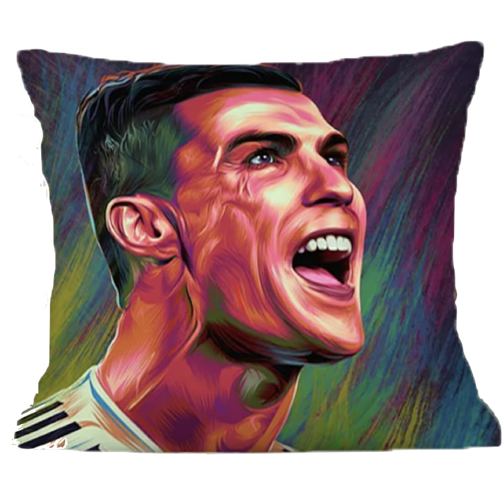 The Beach Stop Men's Ronaldo Portrait Sports Hero Cristiano Ronaldo Cushion Cover | Gift Idea For Wo Boys & Girls | 45X45cm 18X18 |