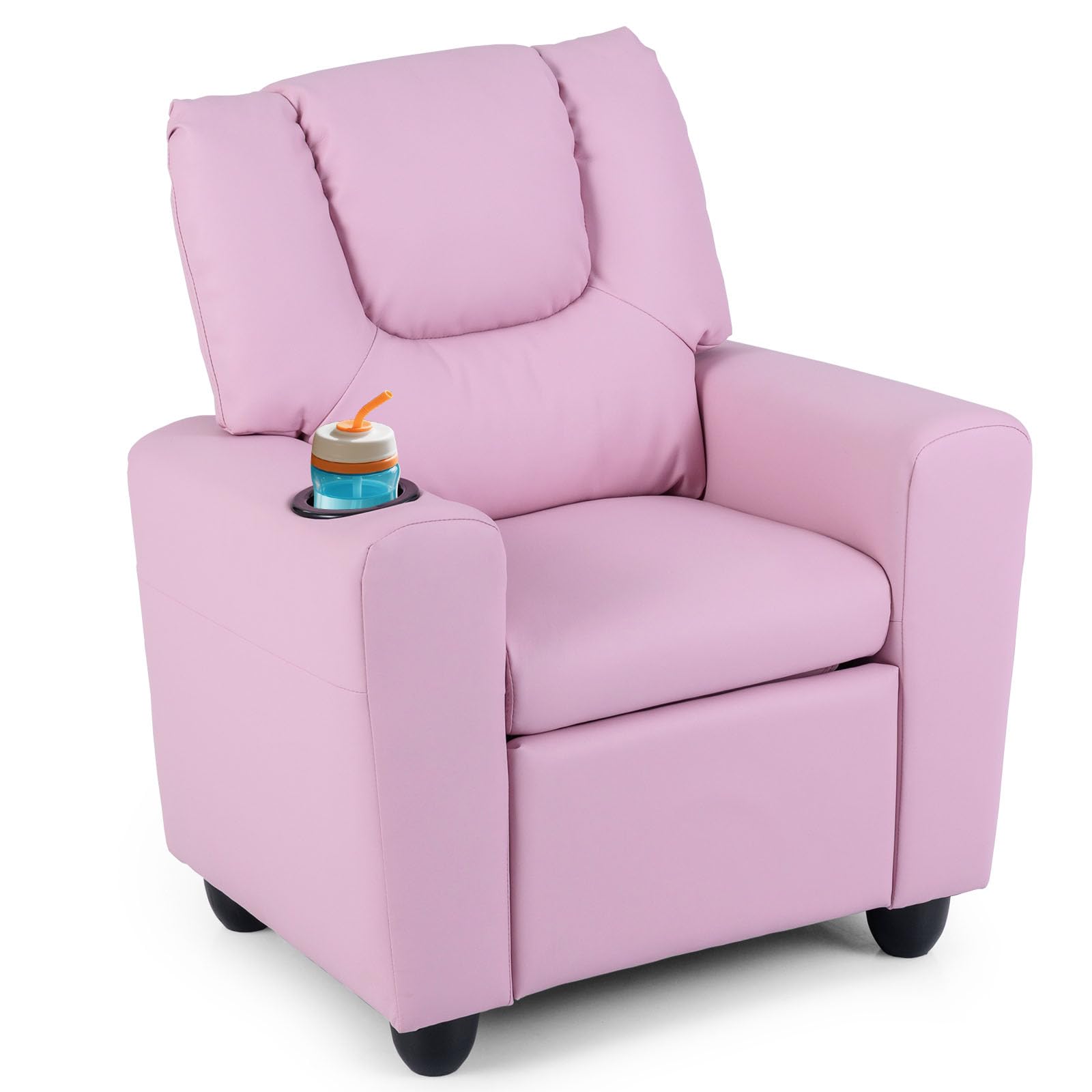 GLACER Kids Recliner with Cup Holder, PU Leather Toddler Lounge Chair(Pink)