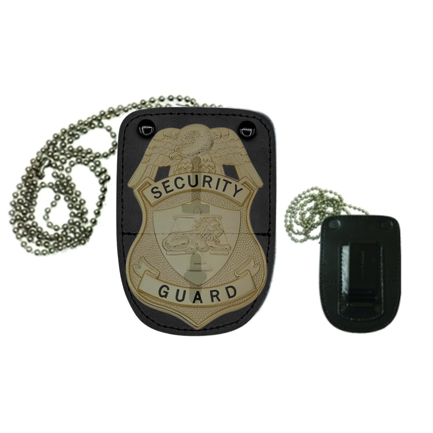 Hero's Pride Universal U Shape Badge Holder, Standard Issue Leather Shield Case, Spring Clip and Neck Chain, Hook Fastener, 3" x 4-1/4"