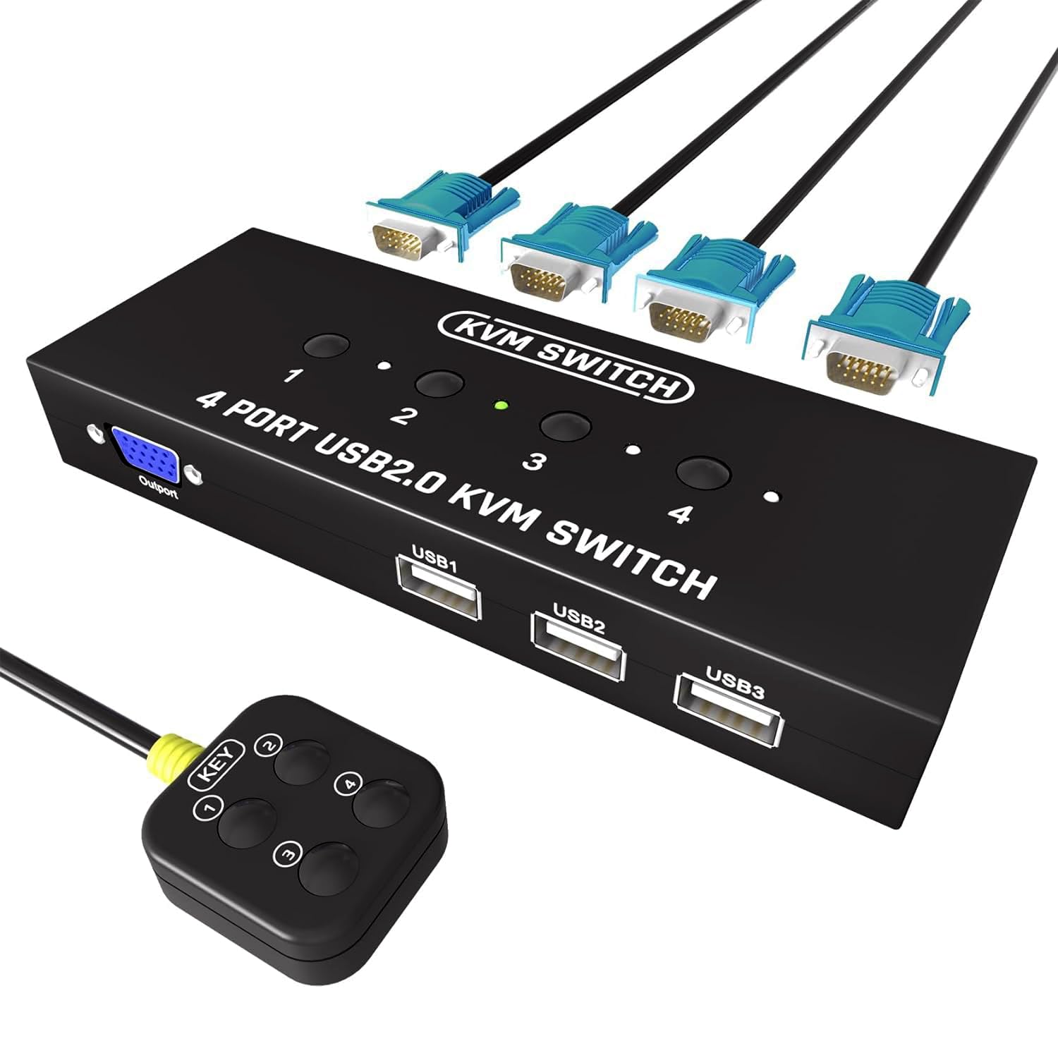 KVM Switch VGA 4 Port - VGA KVM Switch for 4 Computers Share 1 Monitor & 3 USB 2.0 Devices,Keyboard Mouse Scanner Printer,U Disk, Driver-Free for All OS,4 KVM Cables 1 Desktop Controller Included-image-37