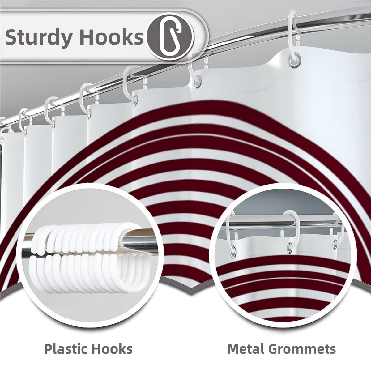 Weiß Duschvorhang 240x200 cm, Duschrollo mit 12 Duschvorhang Haken, Abstrakt Shower Curtains Beschwerter Saum, Waschbar Polyester Stoff Wasserdicht Extra Lang für Badewanne Badezimmer Deko -2255