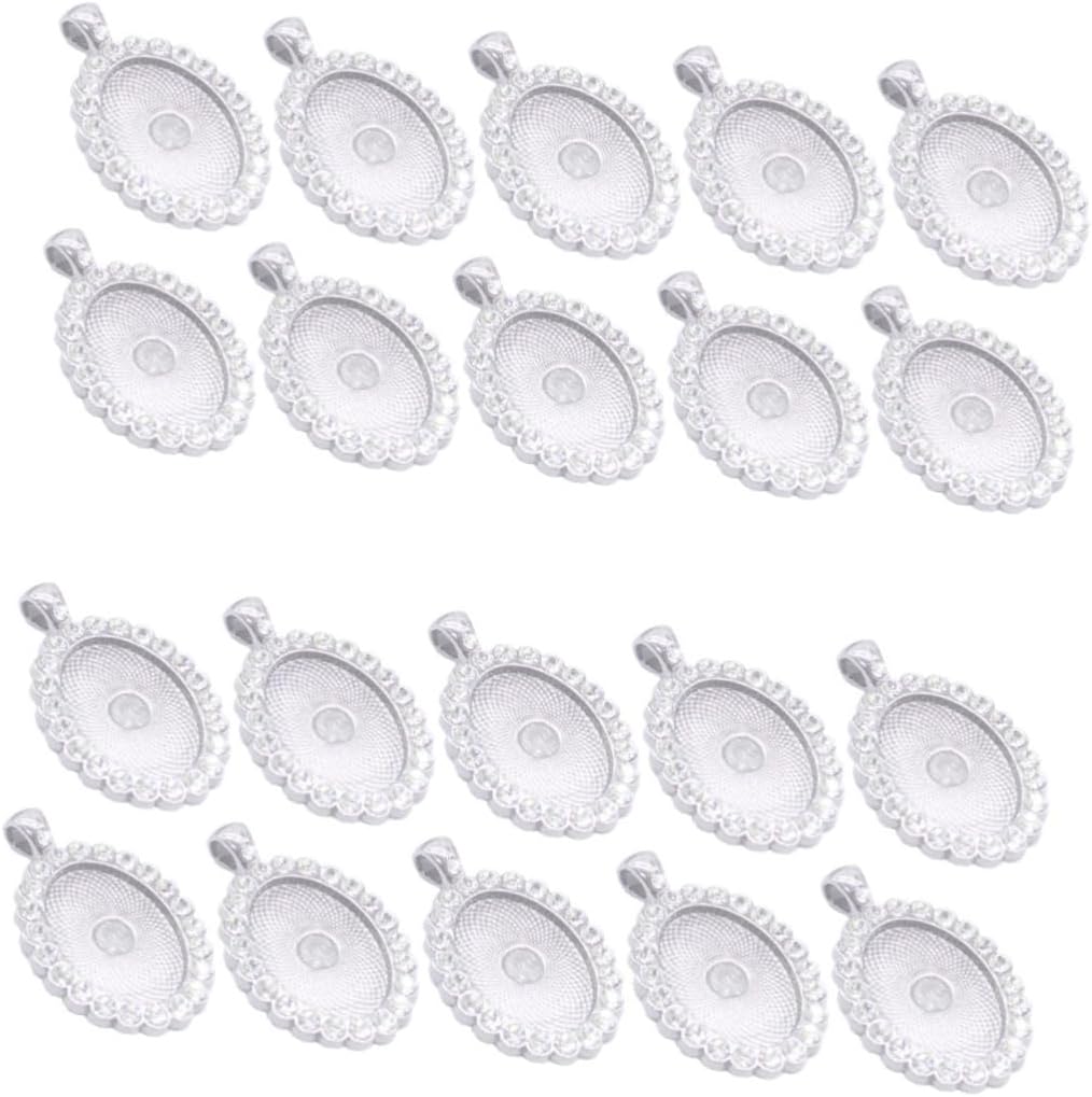 SHINEOFI 20 Pcs Necklace Pendant Collet Aplenty Custom Jewelry Necklace Pendant Tray Jewelry Making Holder Trinket Tray Blank Bezel DIY Pendant Base Holder Jewelry Making Base Alloy Silver