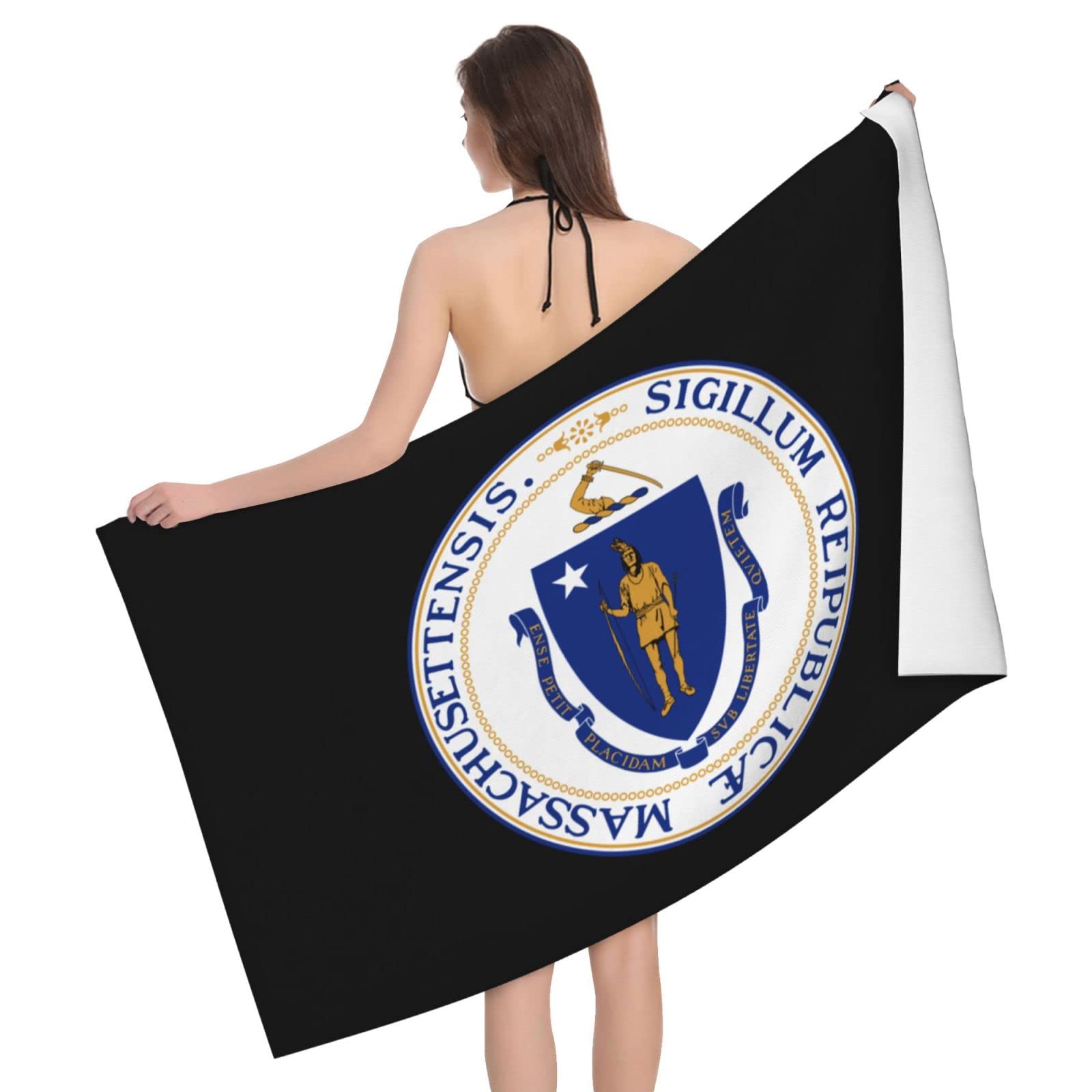 Lsjuee Seal of Massachusetts Beach Towel Absorb Water Quick Dry Bath Towel, for Beach, Swimming Pool, Camping