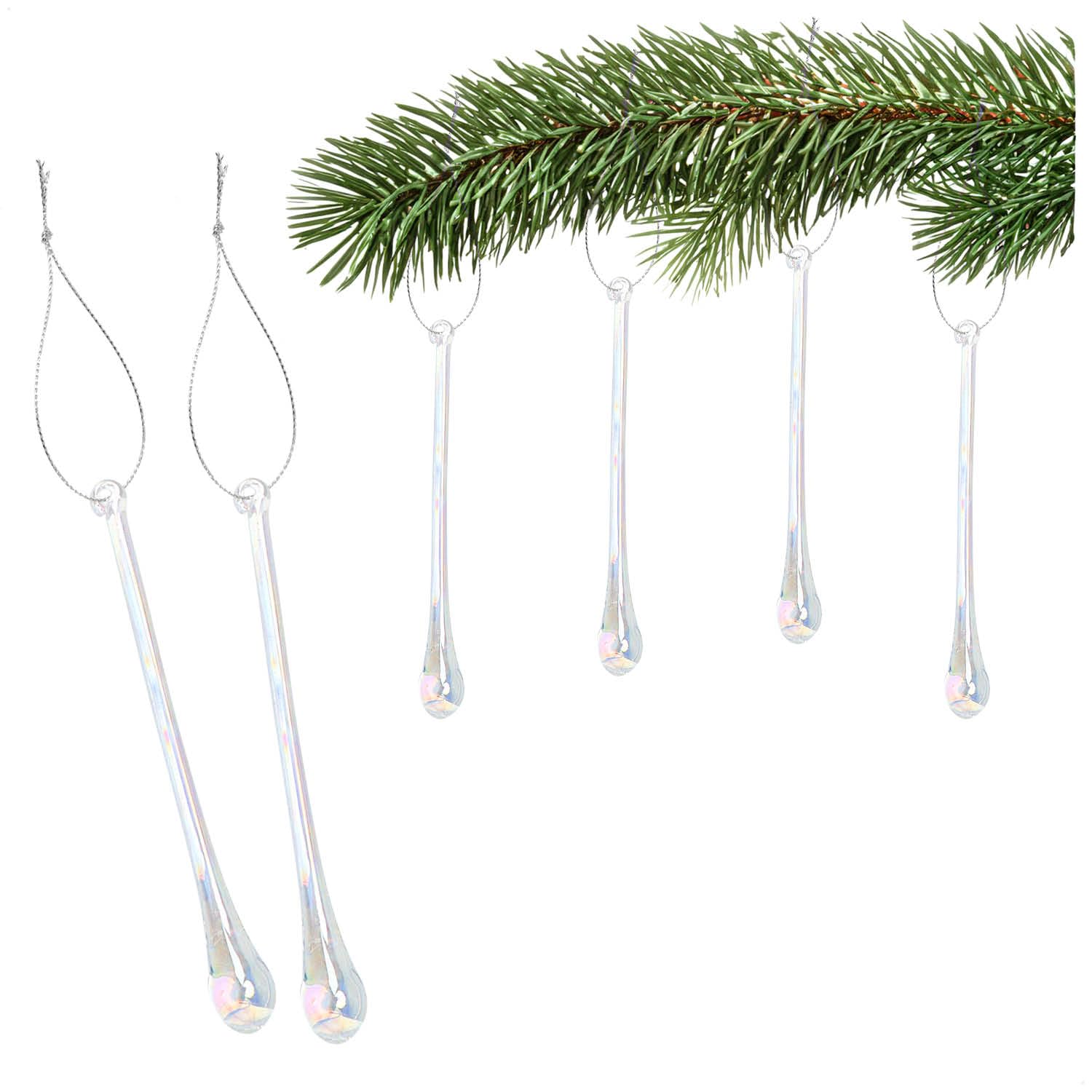 com-four® 6X Colgantes para árbol de Navidad Gotas de Hielo, Gotas de Vidrio - Colgador de Vidrio Adornos para árboles de Navidad para el árbol de Navidad (6X Gotas de Hielo - 1 tamaño)
