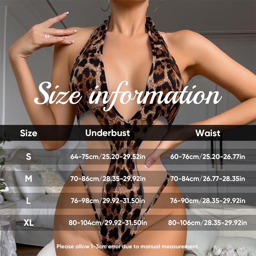 Feng Shui Damska bielizna dla lalki Teddy Body Seksowna panterka Prześwitująca siateczka Przezroczyste peniuary Bielizna nocna, Halter Strap V Koszula nocna Bielizna nocna Niegrzeczna bielizna bez