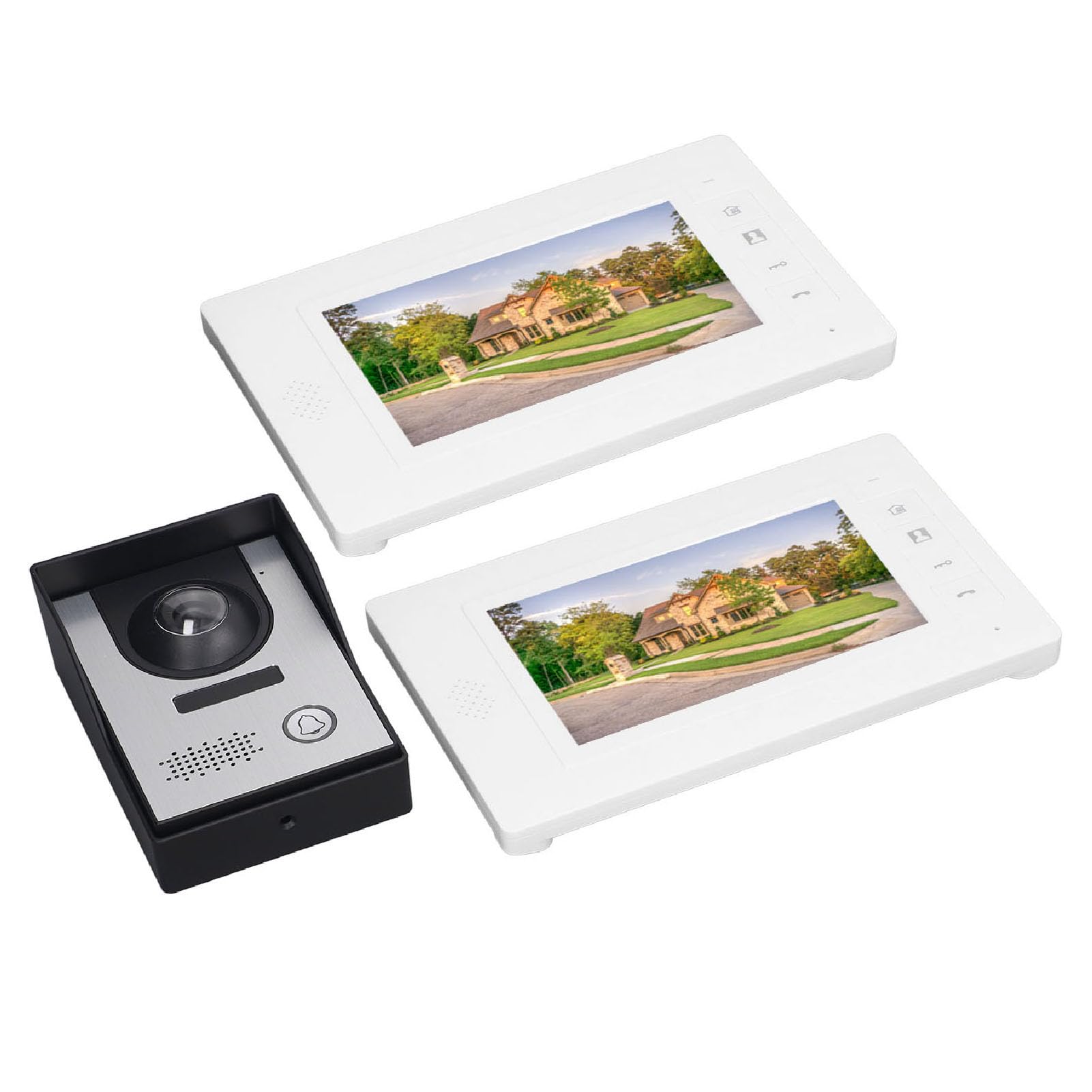Sistema de Videoportero, 2 uds. Sistema de Timbre con Monitor de 7 Pulgadas para Visión Nocturna de Villa House Office (Enchufe europeo)