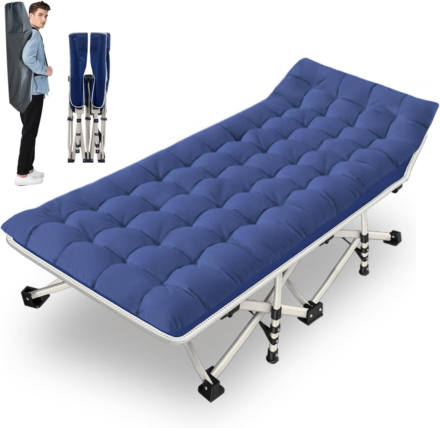 Camping Cot with Mattress Comfortable and Sturdy Load up to 450LB Cots for Sleeping Camping Bed Folding Cot with Carry Bag for Home Office Outdoor Vacation