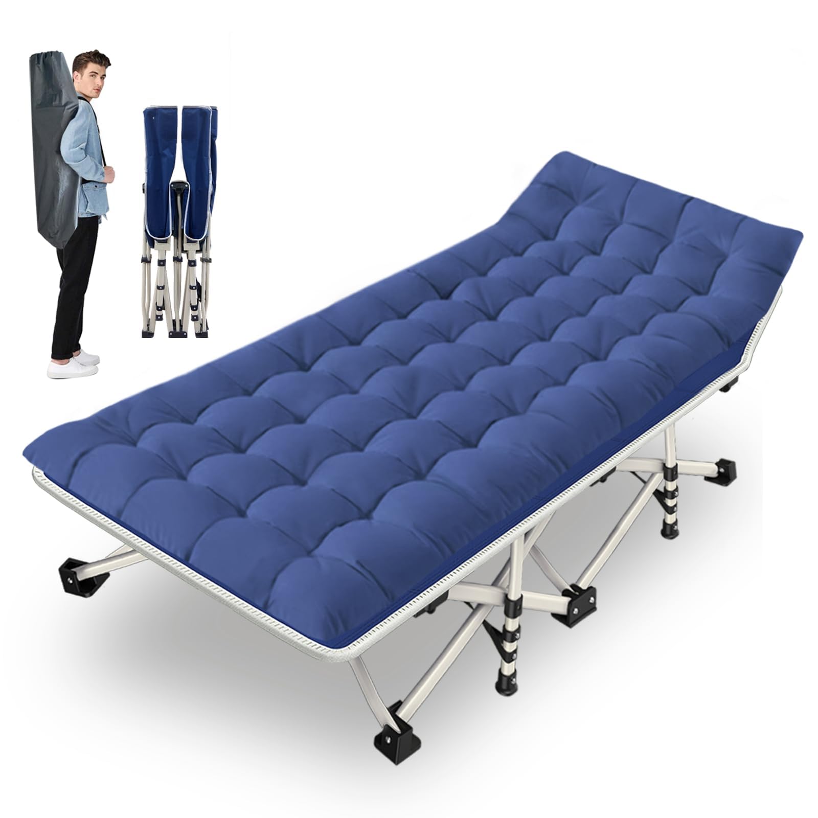 NESDCC Camping Cot with Mattress Comfortable and Sturdy Load up to 450LB Cots for Sleeping Camping Bed with Carry Bag Folding Cot for Home Vacation