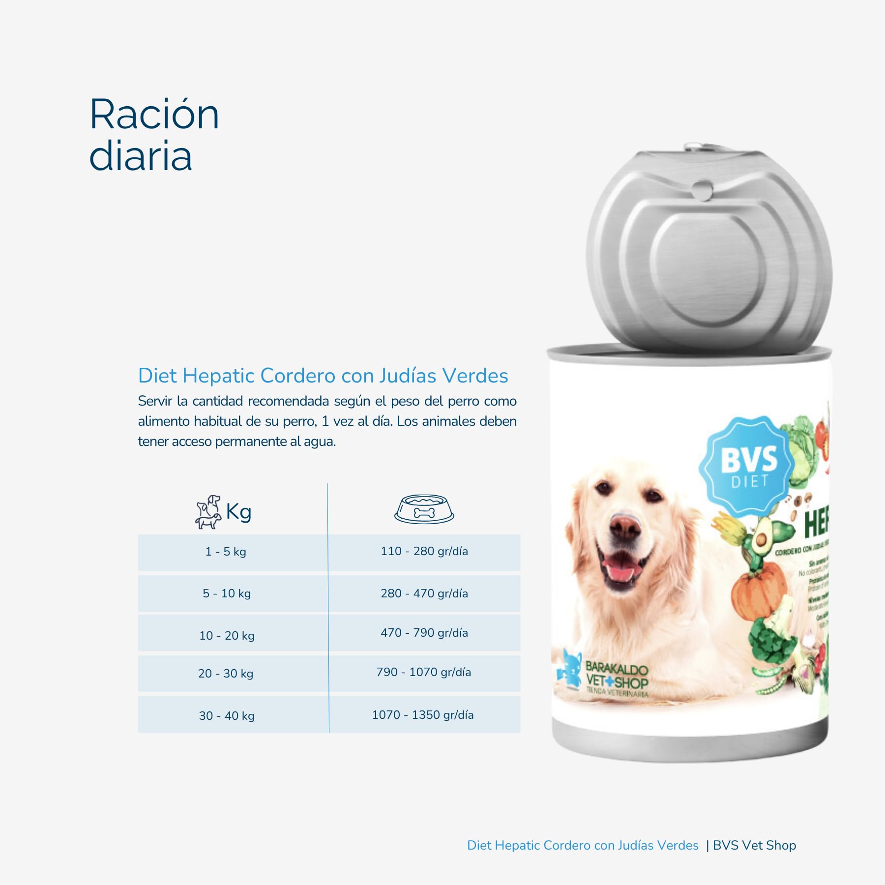 BVS Vet Shop | Diet Hepatic Cordero con Judías Verdes Lata para Perros | Alimento dietético para apoyar la función hepática por insuficiencia hepática crónica | 6 unid. x 400 gr