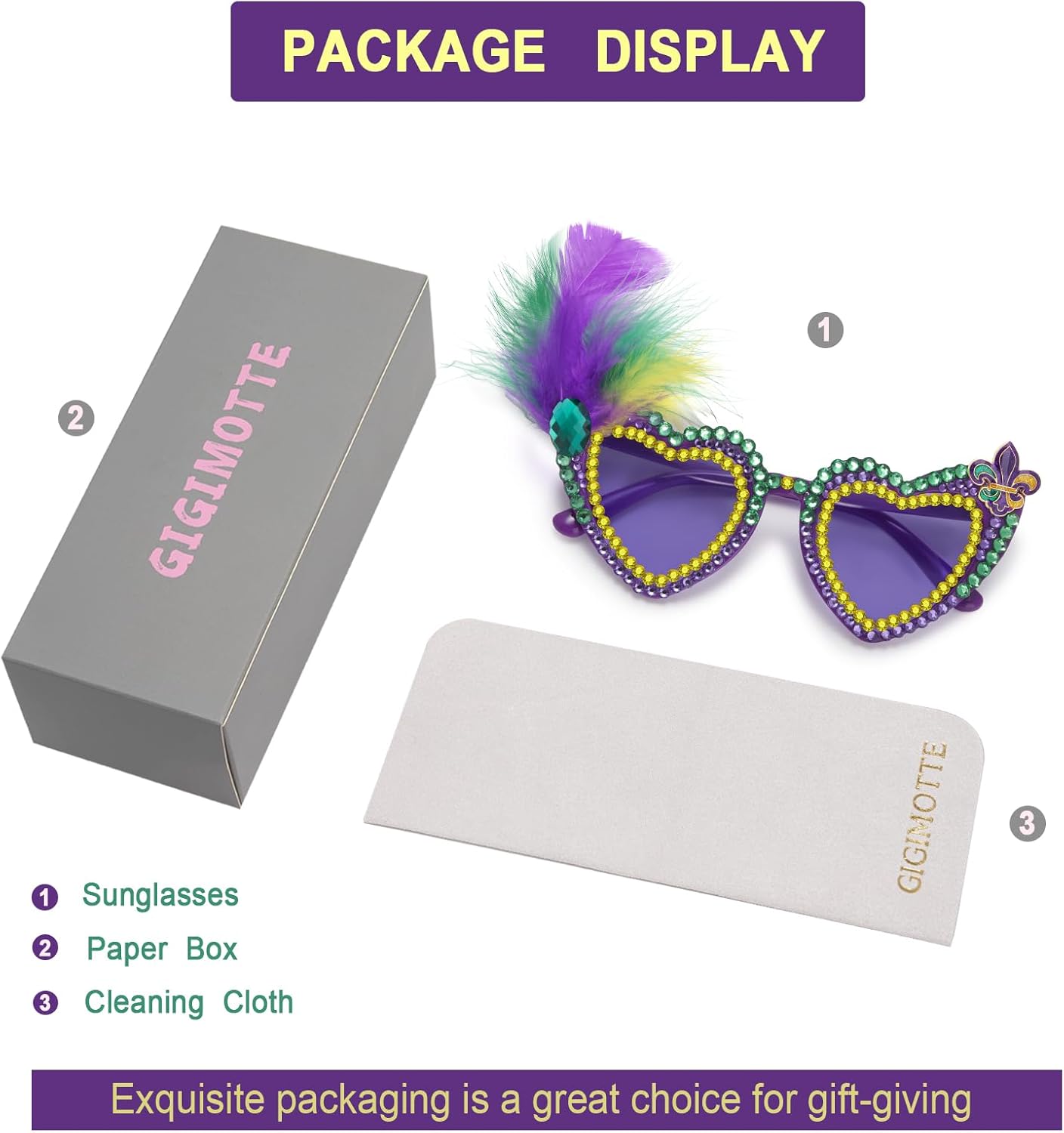 Mardi Sunglasses for Women Purple Heart Festival Party Glasses New Orleans Carnival Parade Gras Outfit Accessories - Image 6