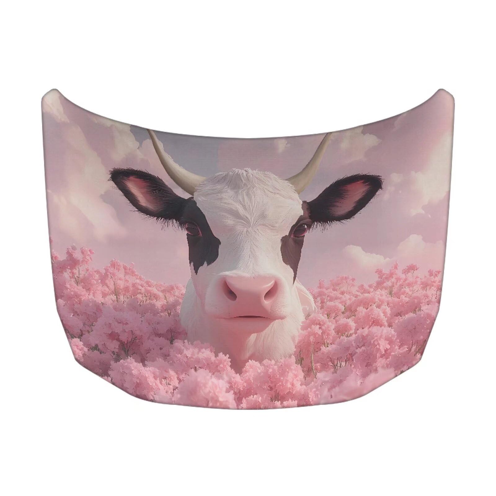 Pink Flower Cow Print Car Hood Cover, Stretch Fabric Car Hood Protector Washable Universal Auto Exterior Accessorie for Sedans SUV Pickup Trucks Van