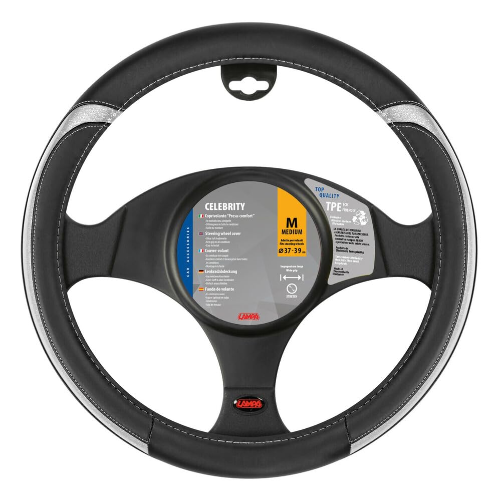 Lampa 32979 Celebrity Steering Wheel Cover, Black/Silver, 37-39 cm