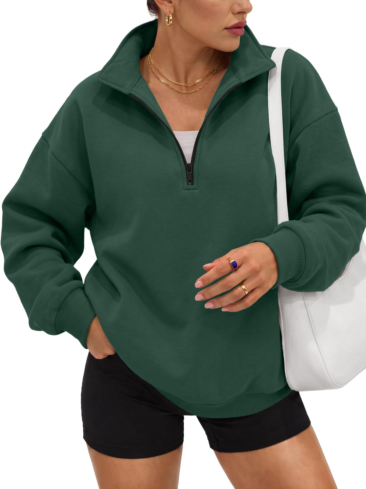 Trendy Queen Women's Oversized Sweatshirts Half Quarter Zip Fleece Sweaters