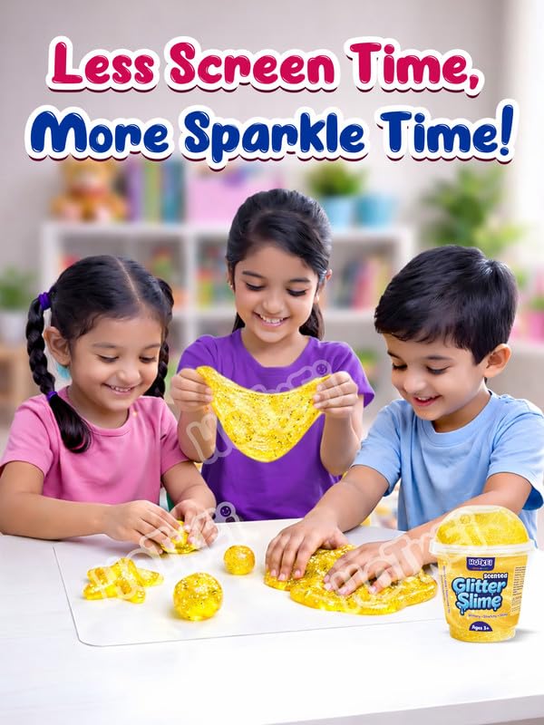 Image of HOTKEI Yellow Glitter Slime for Kids 3 to 10 Years Super Stretchy, Soft & Smooth Premium Shiny Slime Non-Toxic Sparkle Fun Slimy Toy Birthday & Return Gift for Kids Boys and Girls