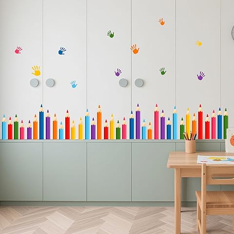 Colorful Pencils Wall Decals Removable Peel and Stick Window Clings 9-Sheet Set wit...