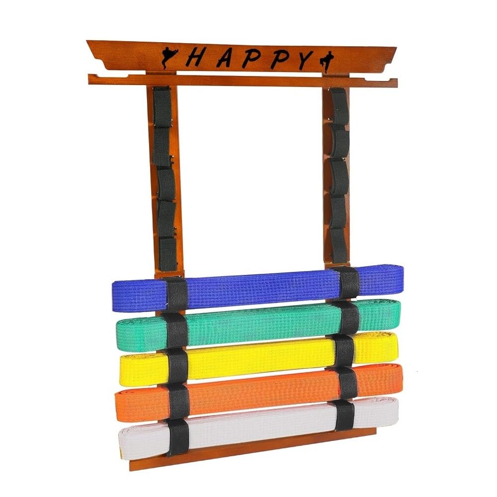 M.J COMFY-LIFE Karate Belt Display Rack10-Slot Martial Arts Belt Holder with Medal Hooks Stickers Taekwondo Judo Belt Organizer for Dojo Home Decor (Walnut wood) โ image 1