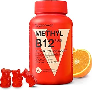 Vitamin B12 D3 Vegan Gummies - 90 Count I 1000 MCG Methyl B12 & 5000 IU Vitamin D Gummy Chewable Supplements for Adults & Kids - Immune Health & Daily Energy Boost - Non-GMO, Orange