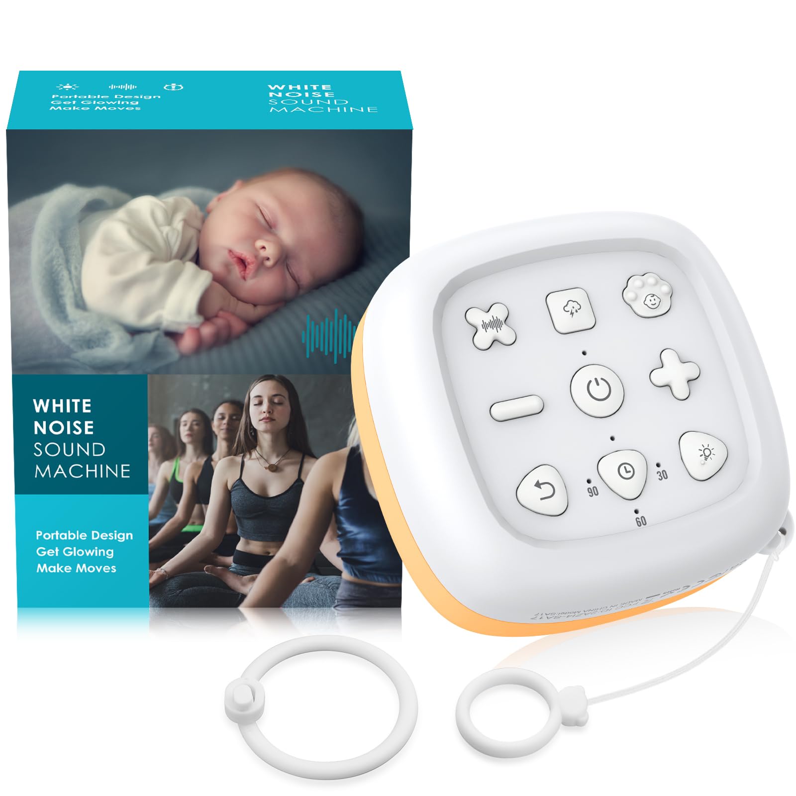 eSynic Mini Veilleuse Bruit Blanc Machine à Sommeil Machine à Bruit Blanc Portable pour Bébé, 30 Sons de Sommeil et 7 Couleurs de Lumière de Nuit pour Bébé