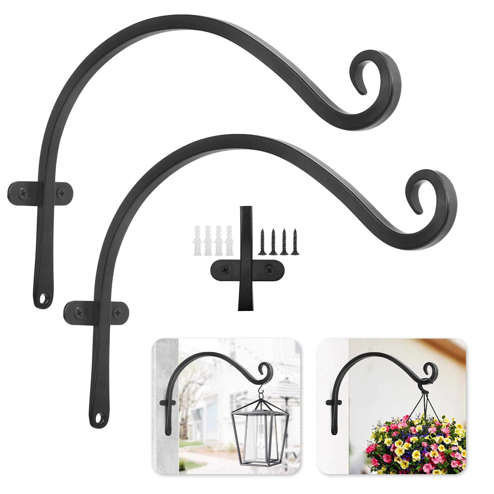 plant hangers outdoor, 2 pcs, 12 in, 37.5 lbs hanging capacity, plant bracket for indoor & outdoor decor, wall plant hooks for bird feeders, wind chimes, planter
