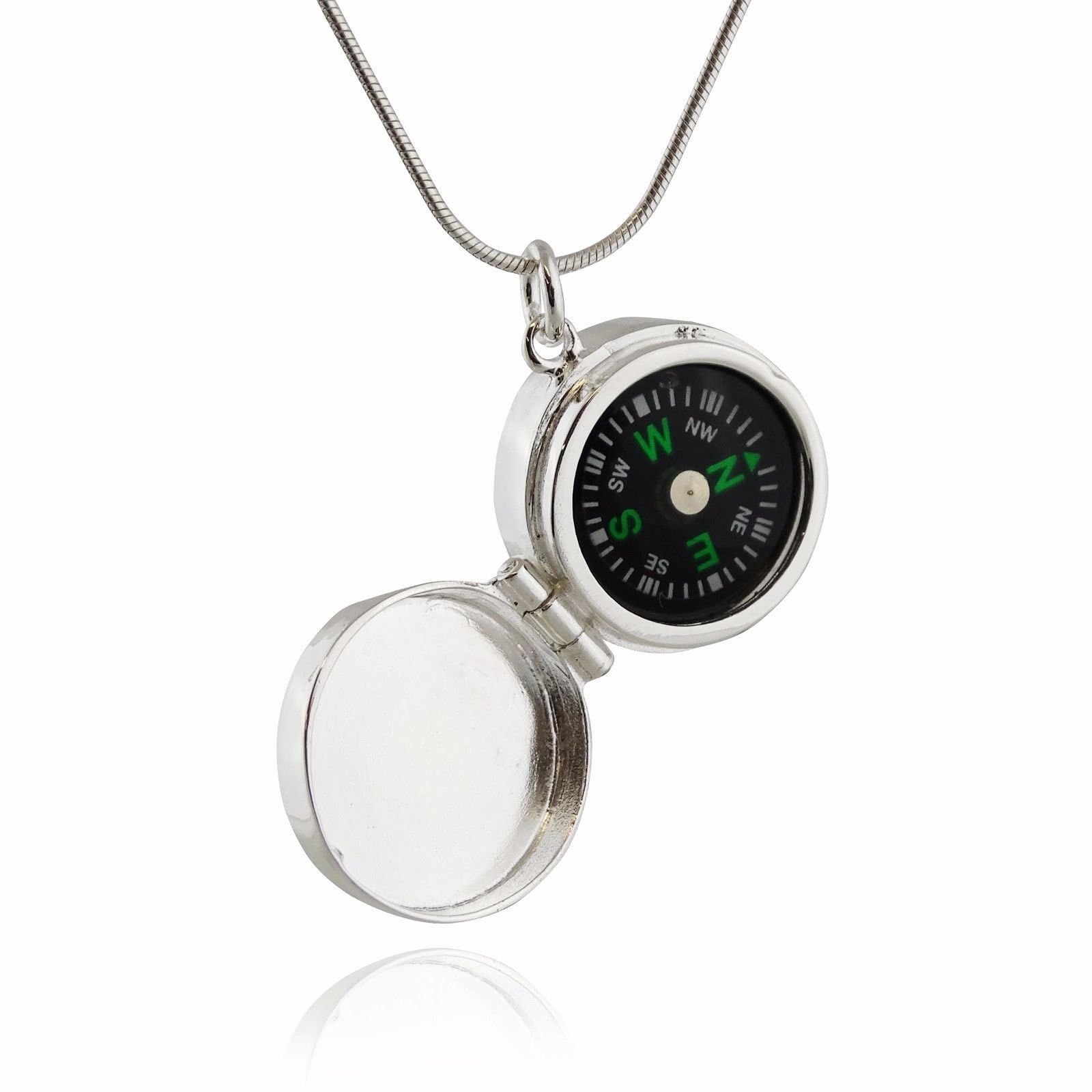 Collana con medaglione bussola funzionante in argento sterling, catena a serpente da 45,7 cm