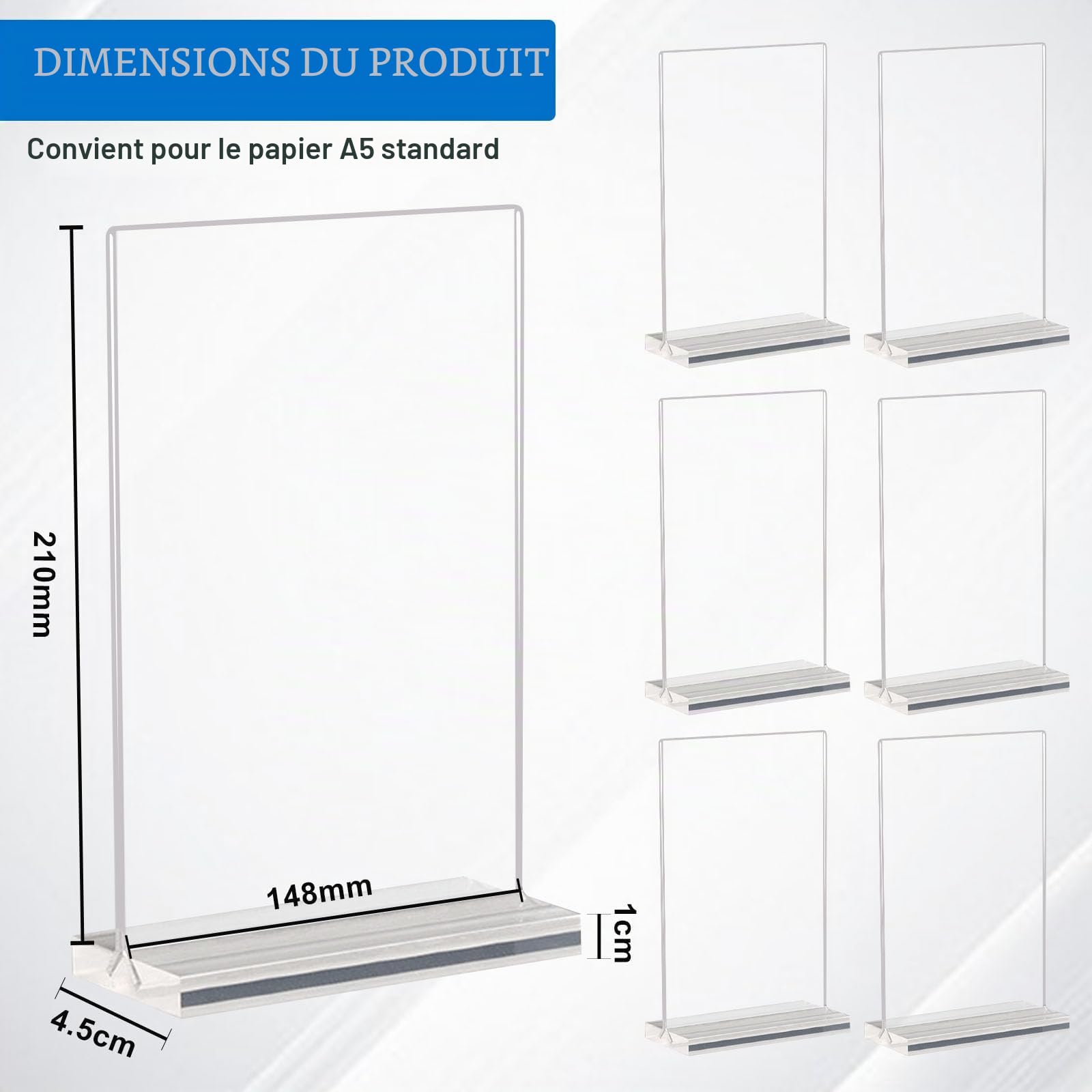 BORDEAG 6 Pièces Presentoir de Table A5 en Acrylique, Porte Menu A5 Porte-Affiche de Table en T, Presentoir en Plastique, Présentoirs de Table, Présentoirs pour Flyers, Photos, Publicités, Menus