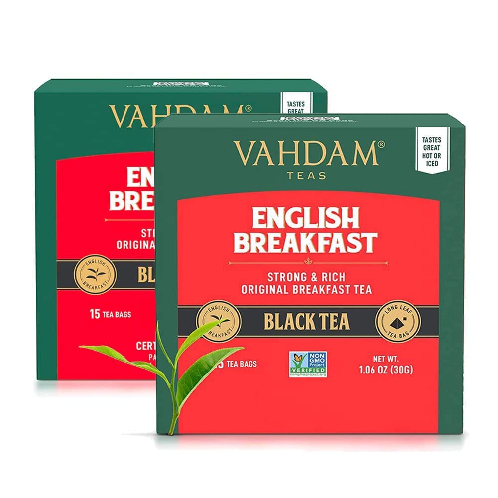 VAHDAM, English Breakfast Tea (30 Pyramid Tea Bags) Strong, Robust & Flavory Black Tea Bags | Brew Hot, Iced or Milk Tea