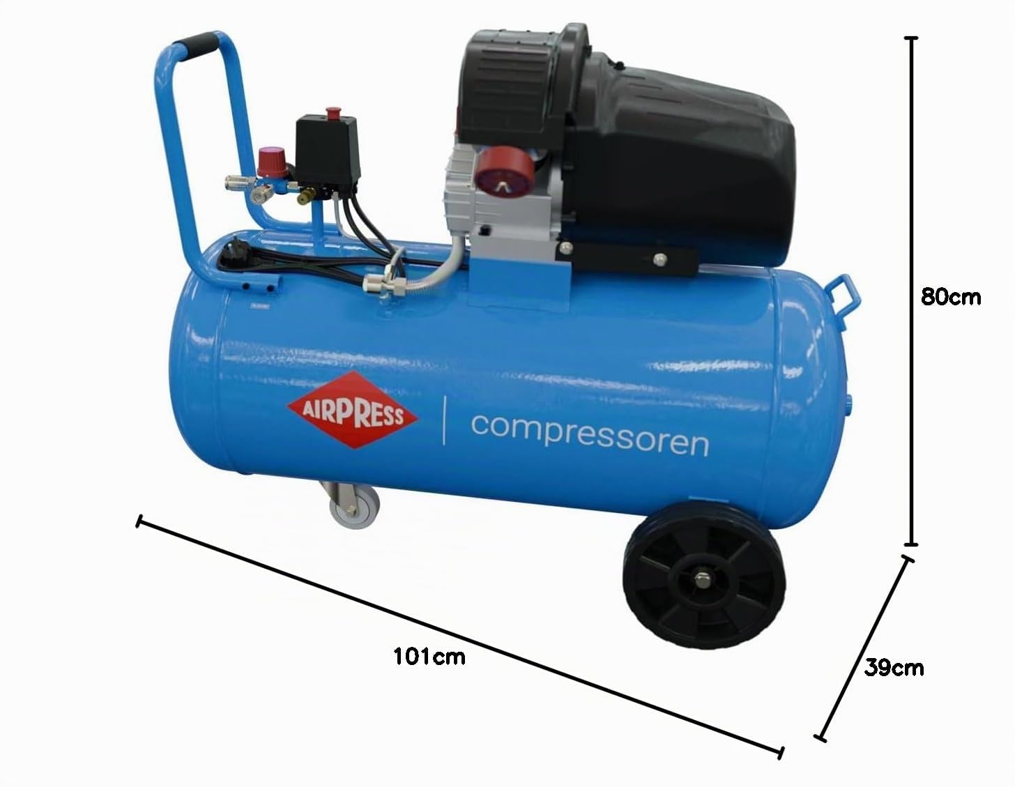 AIRPRESS - Compresor de Aire de dos pistones HL 425-90V 10 Bar 3 CV/2.2 KW 230 /min 90 LTS. con Juego de 6 Accesorios neumáticos