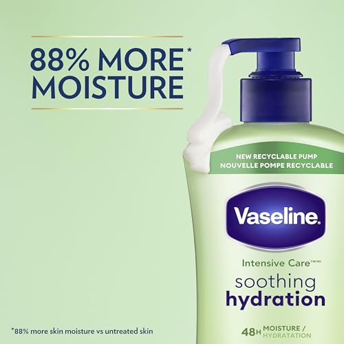 Vaseline Intensive Care Body Lotion for Dry Skin Soothing Hydration Lotion Made with Ultra-Hydrating Lipids + 1% Aloe Vera Extract to Refresh Dehydrated Skin 20.3 oz, Pack of 3 (packaging May Vary)