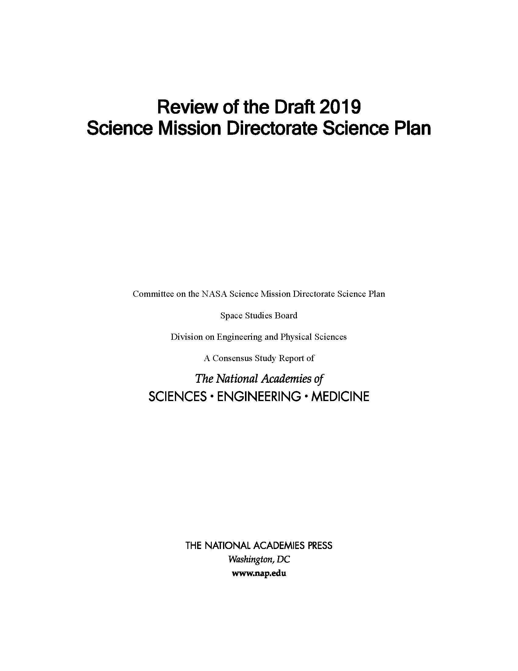 Review of the Draft 2019 Science Mission Directorate Science Plan