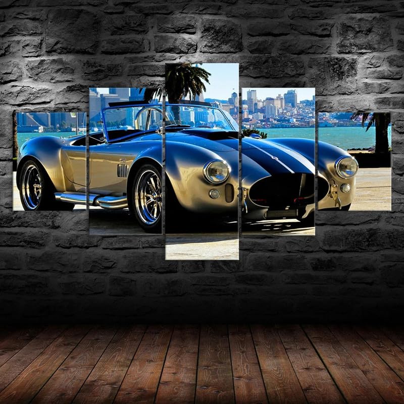 RAPSANI Mural 5 Piezas Pintura en Lienzo,5 Piezas Cuadros En Lienzos Coche de la vieja escuela Modular Moderna 5 Piezas,mural pared salon 3d decorativo pared,Listo para Colgar,gift xxl 100x55cm