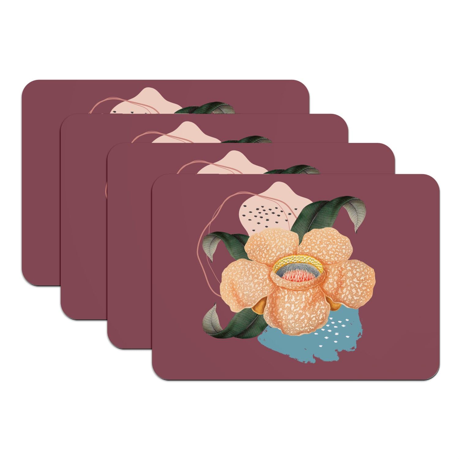 Sets de table Rafflesia rouge en caoutchouc pour vos repas de famille exotiques
