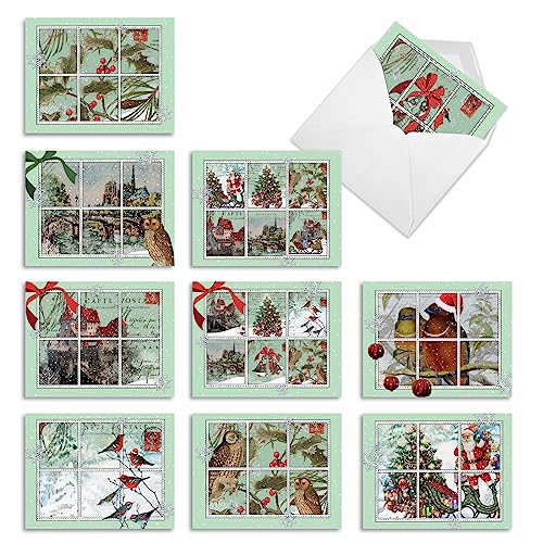 Image of The Best Card Company - 10 Holiday Note Cards for Christmas - Festive Bulk Assortment, Boxed Notecards with Envelopes (4 x 5.12 Inch) - Merry Mail M10013XS