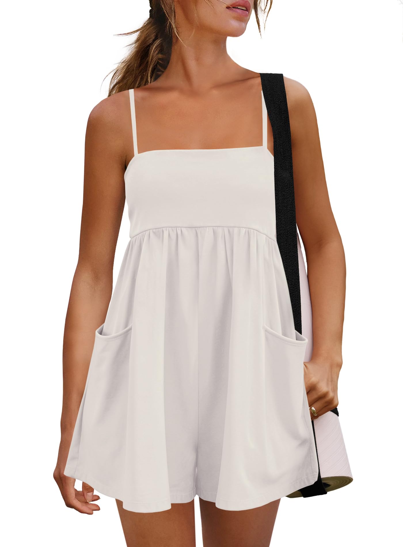 Photo 1 of [STAINED] Panadila Womens Sleeveless Rompers Summer Outfits, Ivory White, S