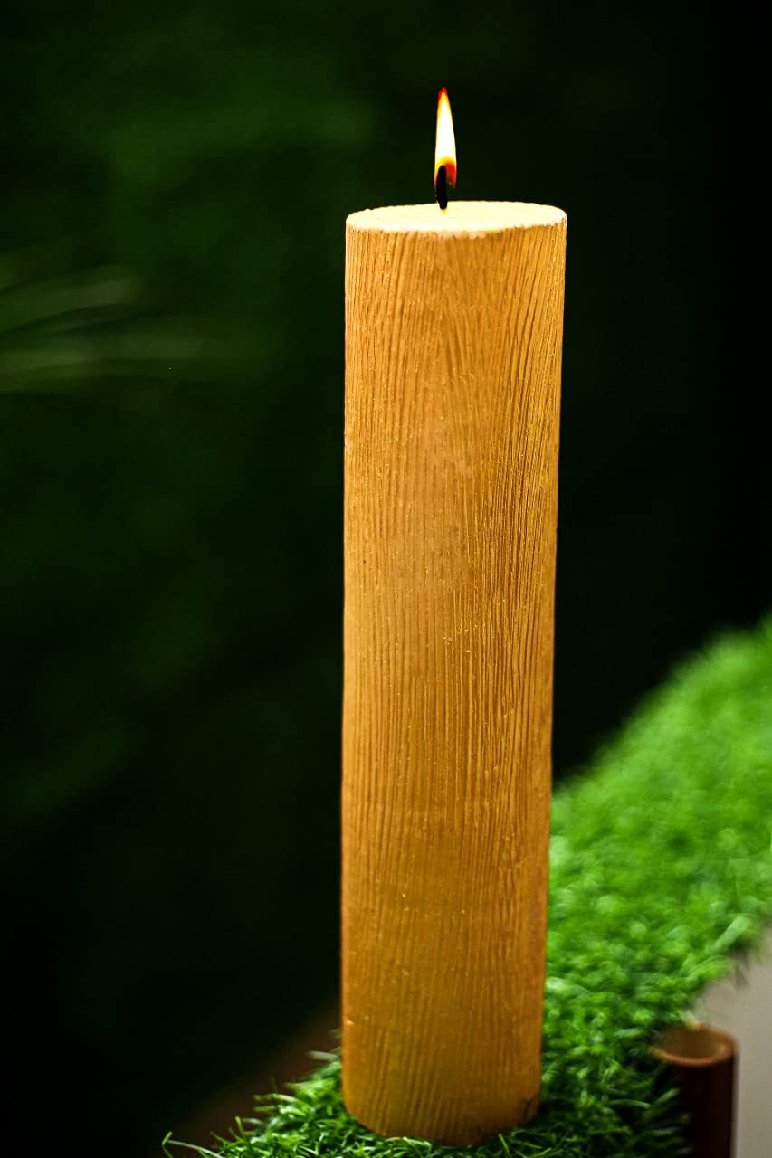 floryn decor Floryn Decor® Rustic Finish Gold Big Pillar Candle | Big 3 * 12 inch…-picture-4