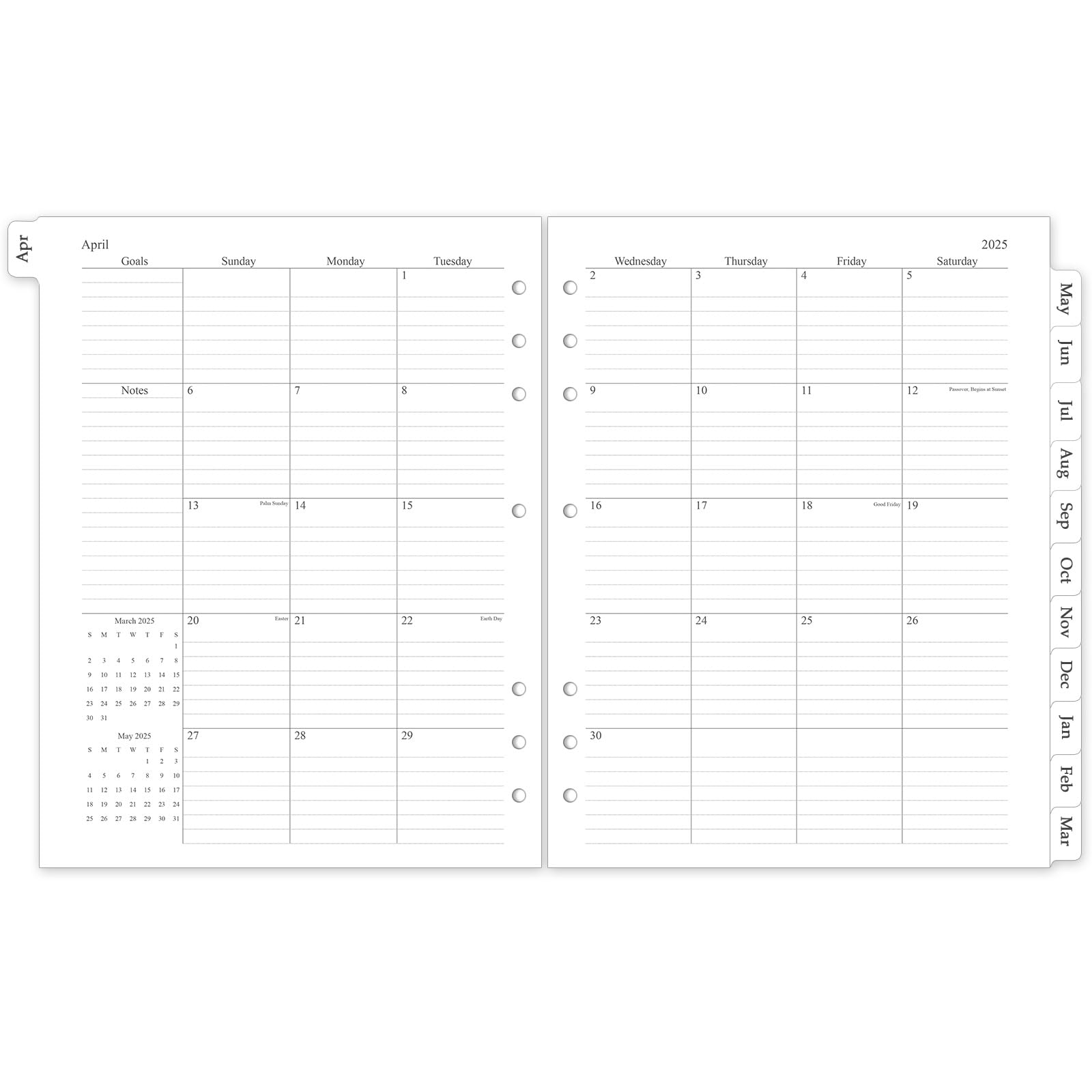 2025-2026 Monthly Planner Refill, Letter Size Planner Inserts for 7 Ring, July 2025 - June 2026, 12 Monthly Calendars with Laminated Tabs, 8.5"x11", 7-Hole Punched