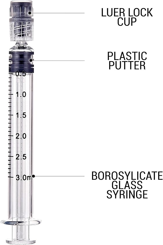 BITOMC 3ml ホウケイ酸ガラス注射器 プラスチックプランジャー付き | 漏れ防止ルアーロックシリンジ 10個パック | 植物油&麻油 Eジュース 液体 接着剤 獣医 実験用注射器用 正確な測定シリンジ