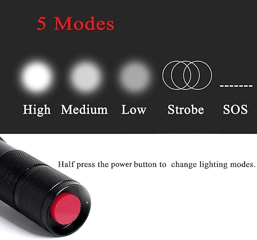 Miniatura 3 de Linterna táctica brillante 5 modos de zoom portátil EDC linterna de mano para camping, senderismo emergencia, paquete de 4