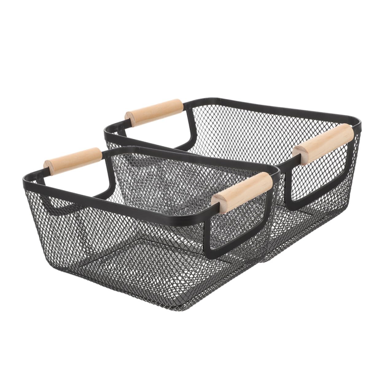 2piezas Cestas De Almacenamiento Mangos De Madera Organizador De Malla Metálica Para Cocina y Baño Estilo Nórdico Para Picnic y Hogar