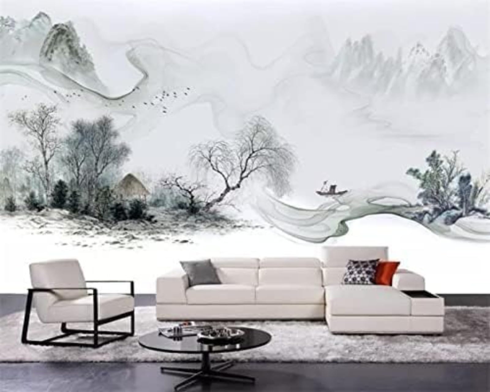 Papier peint 3D montagne et arbres gris décor de salon 150x105 cm