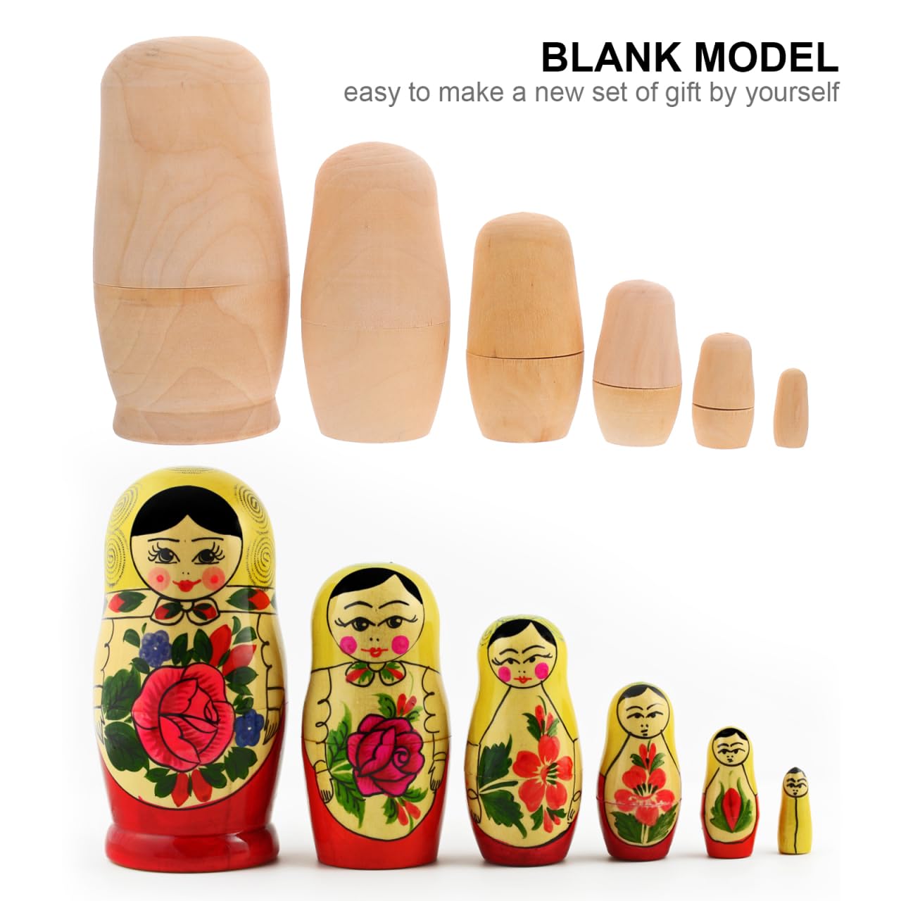 VANZACK Ensemble De PoupéE Vierge en Bois À Peindre Kit DIY Matriochka Semi-Fini pour Artisanat CréAtif Et Cadeau Personnalisé 14.5X7X7 Cm