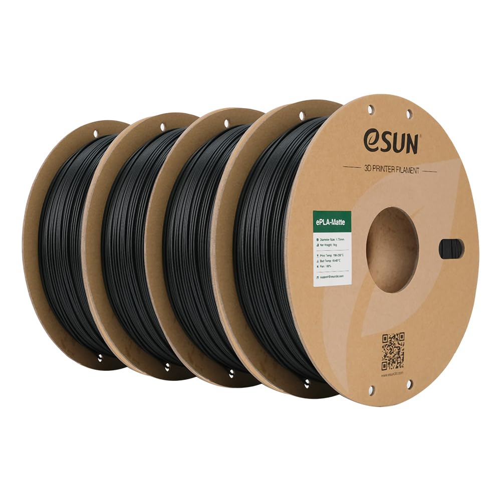 eSUN Filamento per Stampante 3D PLA Opaco Aggiornato, Filamento PLA Opaco da 1.75mm, 1 kg per bobina, 4 bobine per stampanti 3D, Nero ebano