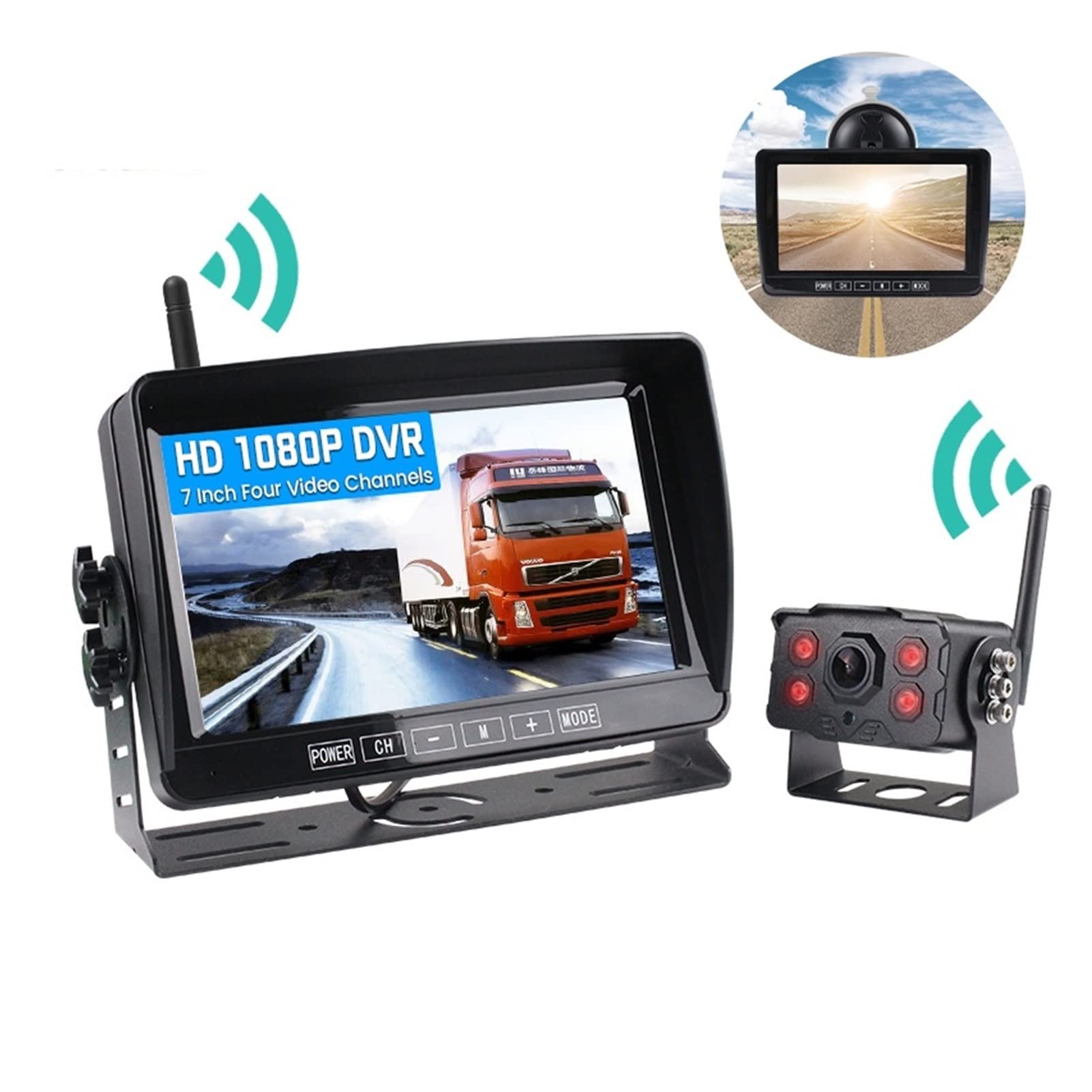 HD 7. Cal IPS HD. Bezprzewodowy samochód 4 kanałów DVR. Monitorowanie pojazdu Rejestrator WIFI Kamera WiFi do ciężarówki autobusowej(Monitor add 4 Camera)