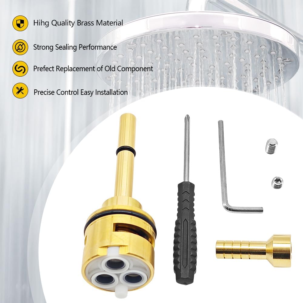3-Setting Diverter Cartridge Replace RP51918, Shower Diverter Repair Kit Compatible with R11000 R22000 Faucet Valve, 1-Shared Position 2 Individual Position Brass