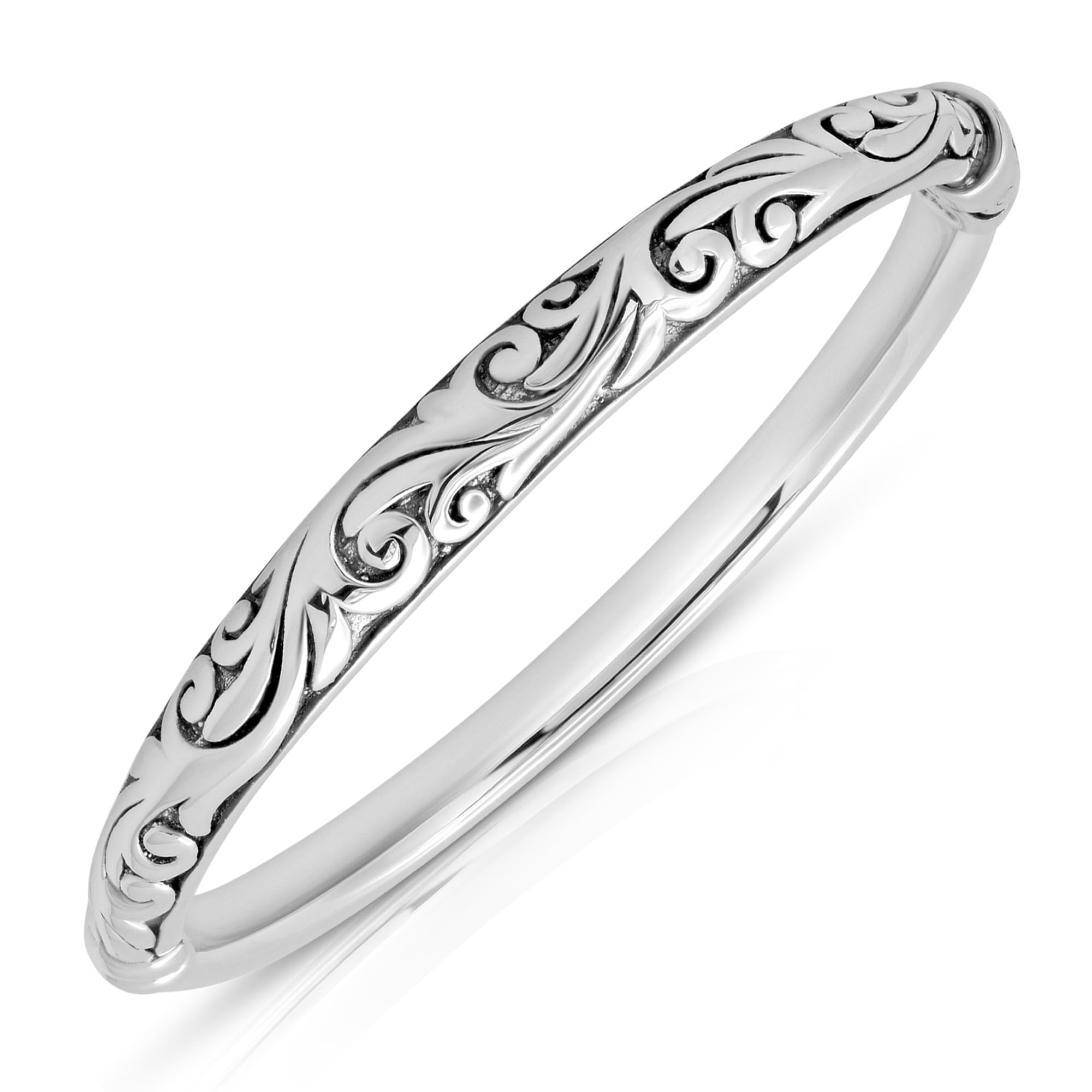 Lightweight Hollow 925 Sterling Silver Bangle Bracelet for Women | 7 Inch Silver Bracelets with Hinged Clasp | Anti-tarnishing Hypoallergenic Silver Bangles for Women