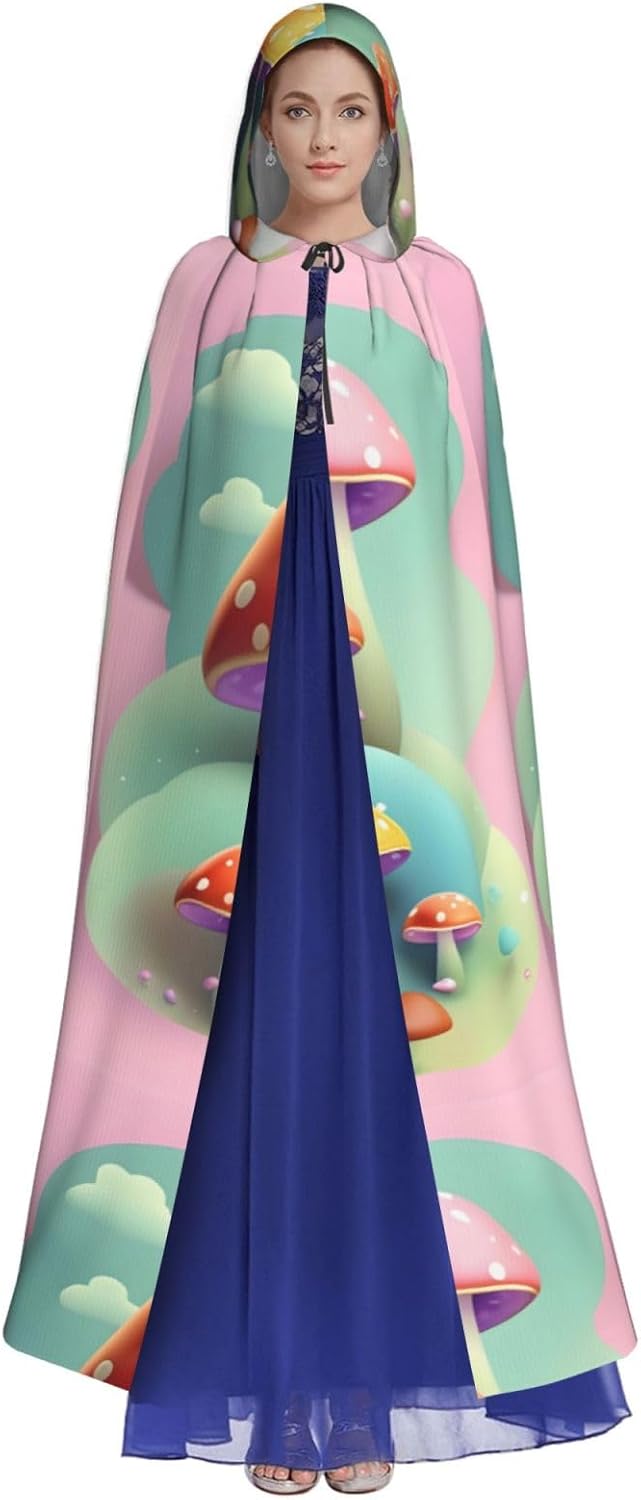 Dreamy Little Mushroom Men Women Halloween Role Play Party Decoration Hooded Poncho Black