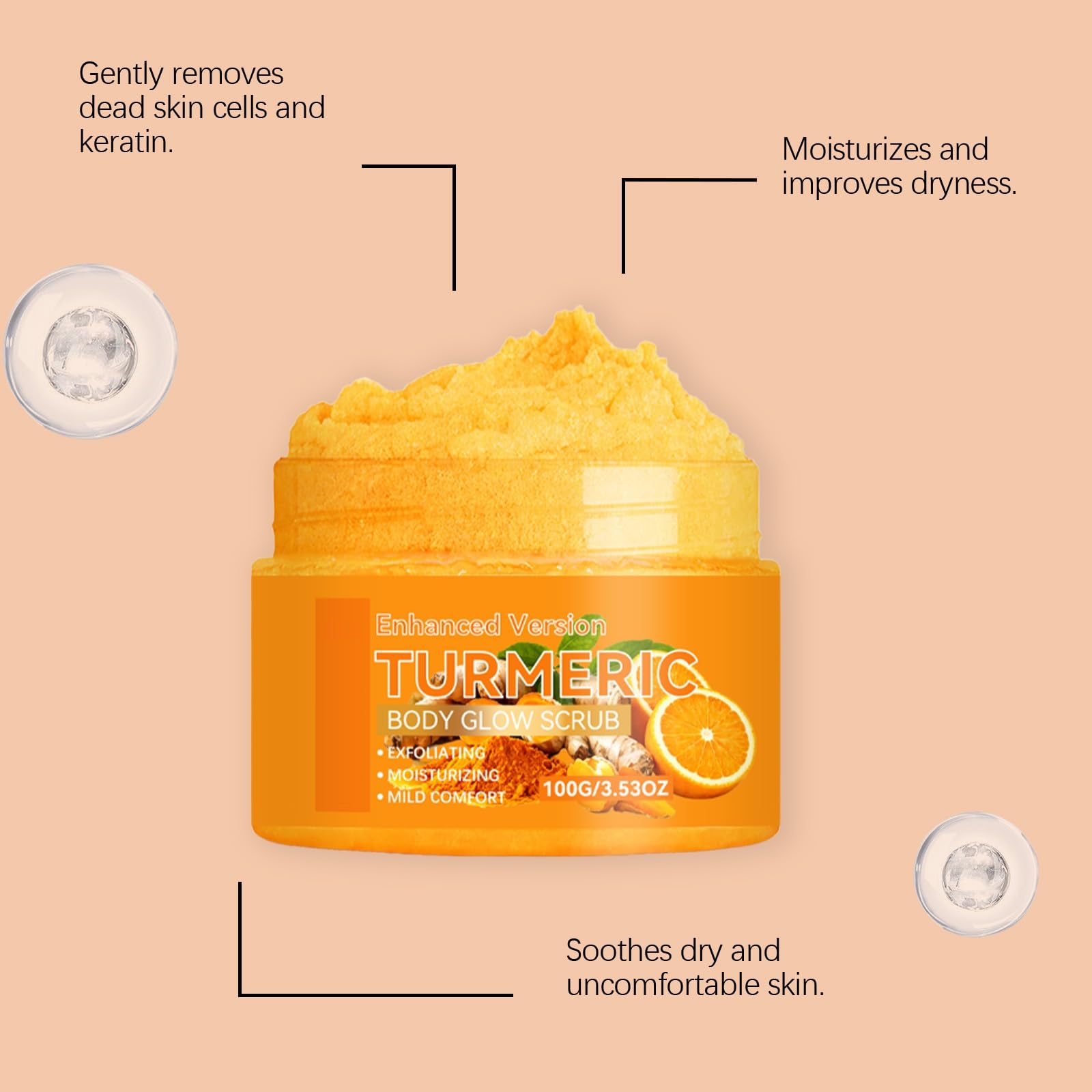 Scrub alla curcuma per il corpo, esfoliante alla curcuma per una carnagione luminosa, alla vitamina C, per una pelle luminosa (5 pezzi)