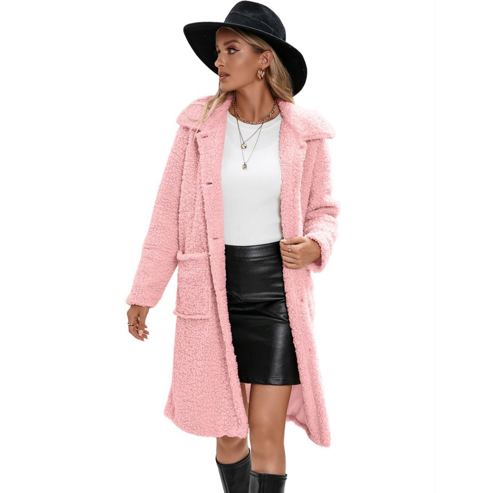 Generisch Winterjacke Damen Warm Teddyjacke Mit Knöpfen Wintermantel Lang